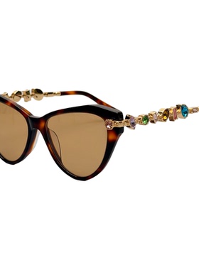 复古板材镶钻猫眼太阳镜女高级感巴洛克显瘦大框百搭防紫外线墨镜