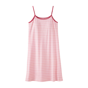 安之伴【巨柔软】吊带睡裙女夏季带胸垫甜美条纹纯棉家居服睡衣