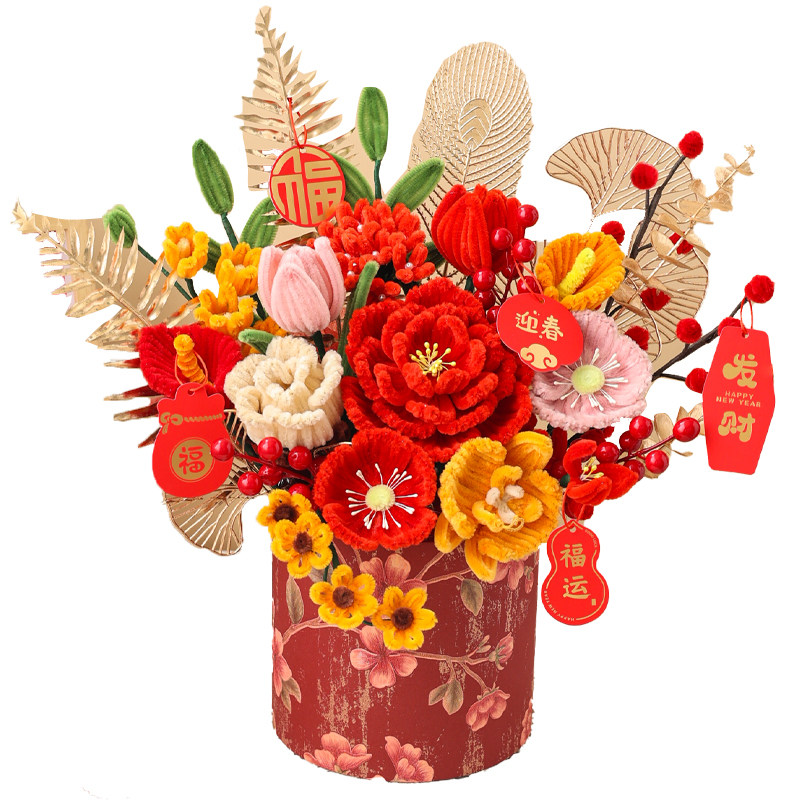 扭扭棒福桶新年年宵花束