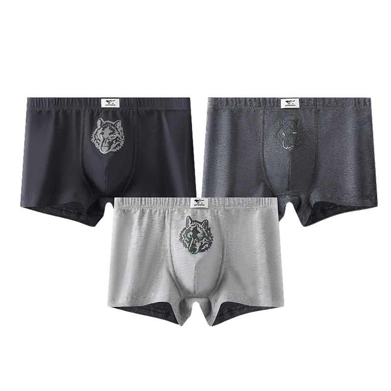 七匹狼男内裤纯棉抗菌狼头印花
