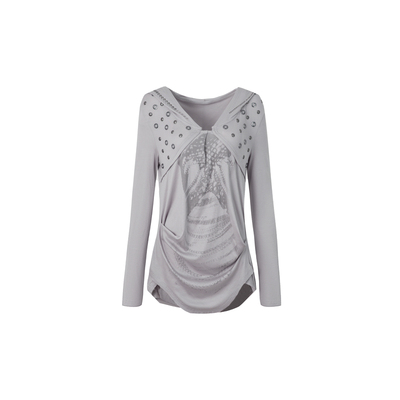 DP秋冬连帽垂坠烫钻造型打底T恤