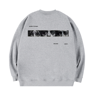 WASSUP和平主义重磅灰色卫衣男款秋冬加绒宽松休闲情侣圆领上衣服