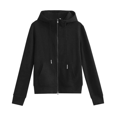 连帽双拉链加绒卫衣外套