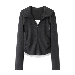 艾诺丝国内代购2025秋冬休闲修身显瘦连帽开衫直筒裤套装AR604114