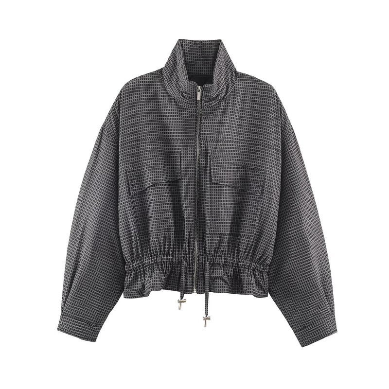 格纹立领棉服夹克外套6318267