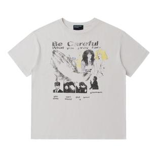 ERD 24FW忧郁的富二代祈祷人像印花水洗做旧单缝线BOXY短袖T恤