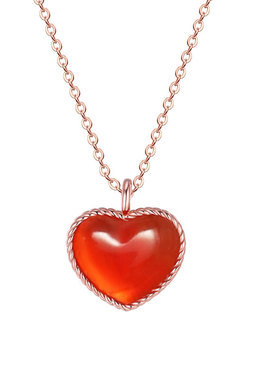 小红心锁骨链天然玛瑙纯银项链