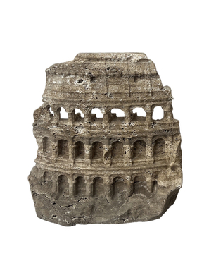 欧式复古罗马建筑黄洞石雕塑摆件