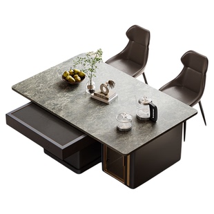 宣和全自动升降麻将机岩板可伸缩岛台餐桌麻将桌两用一体家用茶桌