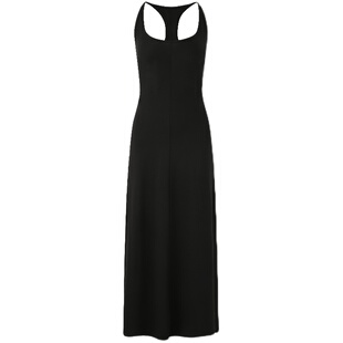 Fanptntox背心连衣裙女夏季新款黑色工字型U型领修身显瘦长款裙子