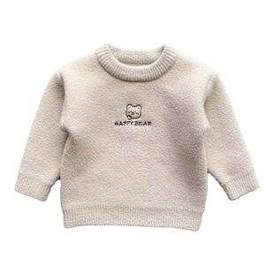 儿童一体绒毛衣加厚保暖秋冬季新款圆领婴儿内搭男童打底衫女孩子