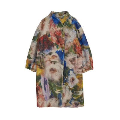 AMERI渐变色碎花毛呢大衣