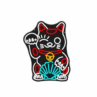 LUCKYCAT竖中指招财猫木底座霓虹灯 店铺开业风水摆设装饰LED灯