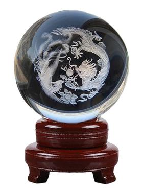 龙凤戏珠立体内雕水晶球玻璃球客厅抽象玄关办公室办公桌装饰摆件