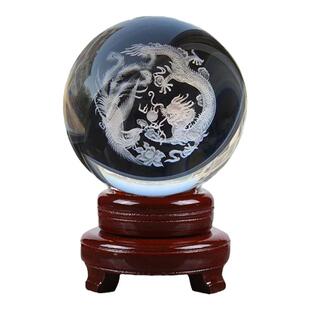 龙凤戏珠立体内雕水晶球玻璃球客厅抽象玄关办公室办公桌装饰摆件