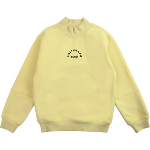 Cunyi纯一良品儿童加绒卫衣2025秋冬半高领保暖上衣简约休闲长袖