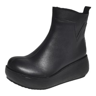 皮靴松糕底坡跟高跟女靴皮鞋女鞋