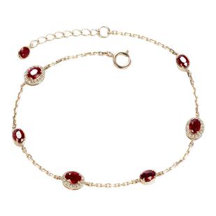 G18K玫瑰金天然鸽血红宝石满圈手链 1克拉正红色镶钻石手饰女正品