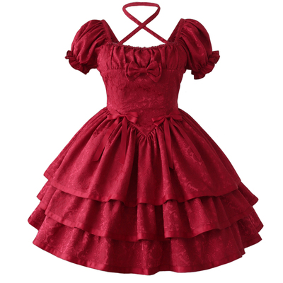 洛丽塔公主裙棉纤混纺纯色蝴蝶结