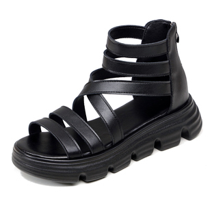 42大码凉鞋女夏季厚底鱼嘴鞋松糕软底平底复古凉鞋罗马凉鞋33小码