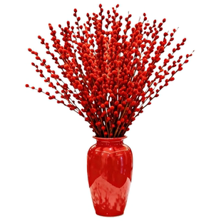 银柳真花鲜枝客厅摆件耐寒年宵花红色干花枝室内招财水培装饰花束