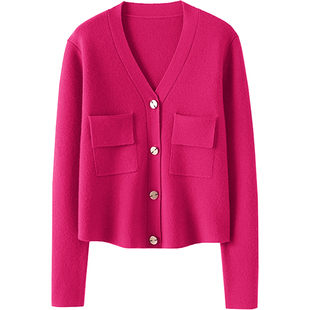 骨子里的气质！加厚密织100羊绒开衫女V领短款纯羊绒毛衣针织外套