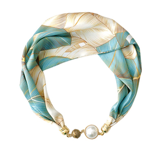 遮脖子薄款护颈小长条丝巾女夏季春秋磁吸扣围巾装饰带窄项链珍珠