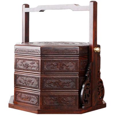 大红酸枝复古手提食盒