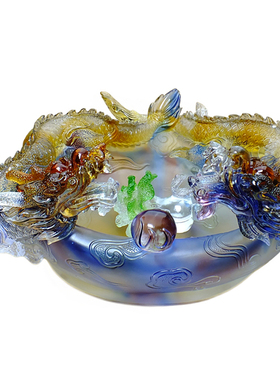 琉璃聚宝盆客厅鱼缸龙摆件招财