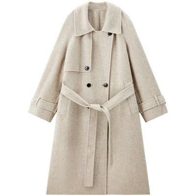 【张婧仪同款】太平鸟商场甄绒系列燕麦驼绒双面呢大衣A1AAF4456