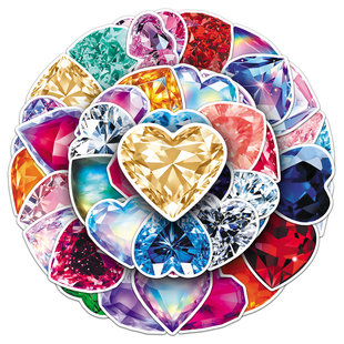 50张ins璀璨爱心钻石贴纸咕卡女孩手工防水装饰旅行箱手机壳贴纸