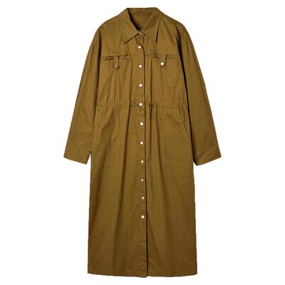 抽绳系带单排扣连衣裙