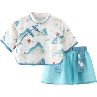 女童汉服春秋季婴幼儿衣服中国风秋装儿童裙子两件套分体宝宝套装