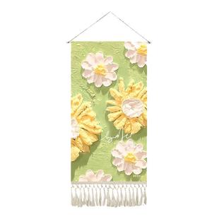 北欧简约油画装饰布画定制流苏挂画布艺客厅背景墙布挂布玄关挂毯