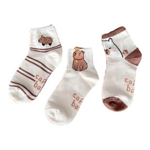 卡皮巴拉袜子可爱夏季短袜女纯棉薄款女款吧啦水豚卡通短筒短款