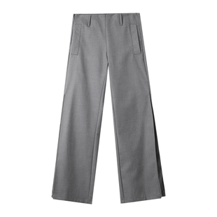 灰色西装喇叭裤女春秋季2026新款低腰休闲百搭直筒辣妹阔腿加长裤