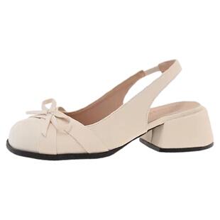 羊皮版sanjuan三卷法式包头凉鞋女半拖鞋外穿中跟气质粗跟单鞋春