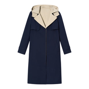 PSALTER诗篇藏蓝双面穿撞色翻驳领通勤休闲风衣外套秋款