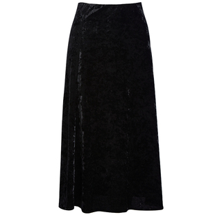 qs秸熙秋冬新款复古高级感丝绒半身裙百搭高腰显瘦时尚A字半截裙