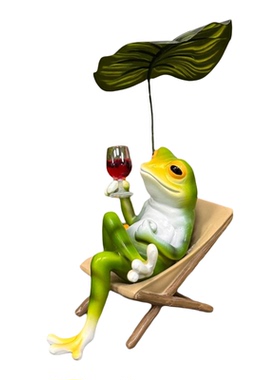 庭院创意青蛙摆件躺椅遮阳树脂装饰花园草坪造景装饰萌趣治愈摆设