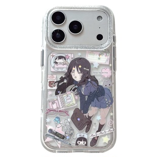 SHERRY*ins风清透闪粉漫画制服女孩适用于苹果18ProMax手机壳iPhone17Pro小众少女心16简约15小清新卡通可爱