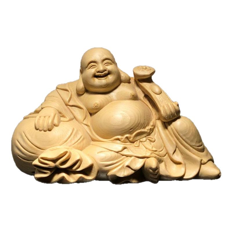 进口台湾桧木雕布袋如意弥勒佛像