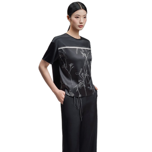 绣娘丝绸桑蚕丝真丝上衣女夏季新款高级气质女士上衣薄款宽松短袖