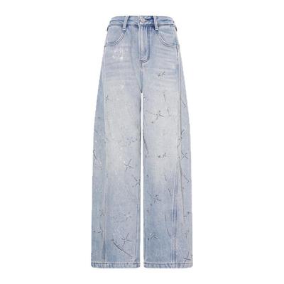 TCH闪耀流星璀璨烫钻设计感收腰显瘦阔腿加绒牛仔裤女T75D20E1235