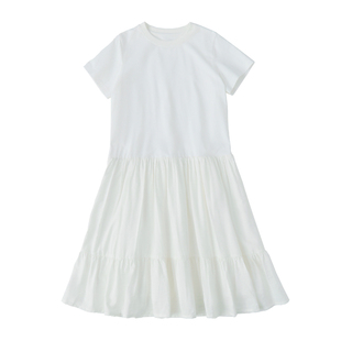 棵初26年夏新款亲子中大女童黑白格纹吊带短袖T恤连衣裙两件套装