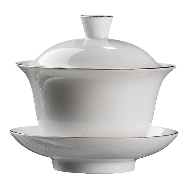 盖碗茶杯羊脂玉德化白瓷单个高档三才茶碗套装泡茶杯茶具新款茶杯
