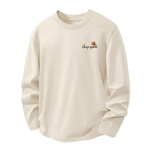 JEEP吉普纯棉男长袖春季休闲薄款男款上衣潮流美式高级感男士t恤