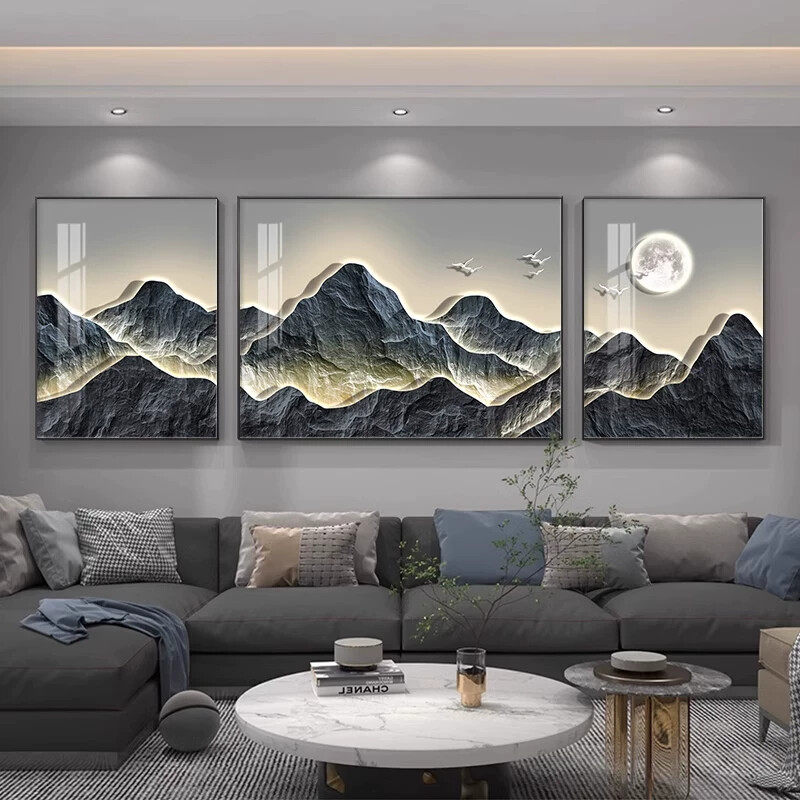 现代轻奢客厅装饰画2025新款沙发背景墙上壁画高级感三联挂画福禄