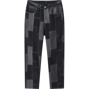 流石男装时尚拼接厚款牛仔裤2026年新款冬季男士保暖耐磨休闲裤子