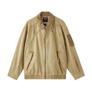 三福2026春季新款分割翻领短款工装夹克男街潮宽松外套518559